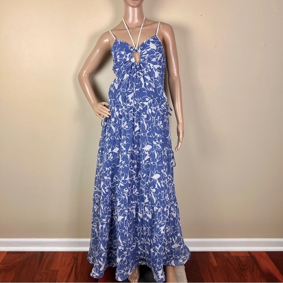 NEW JONATHAN SIMKHAI REVOLVE BLUE FLORAL PRINT PLEATED MAXI DRESS - Picture 2 of 8